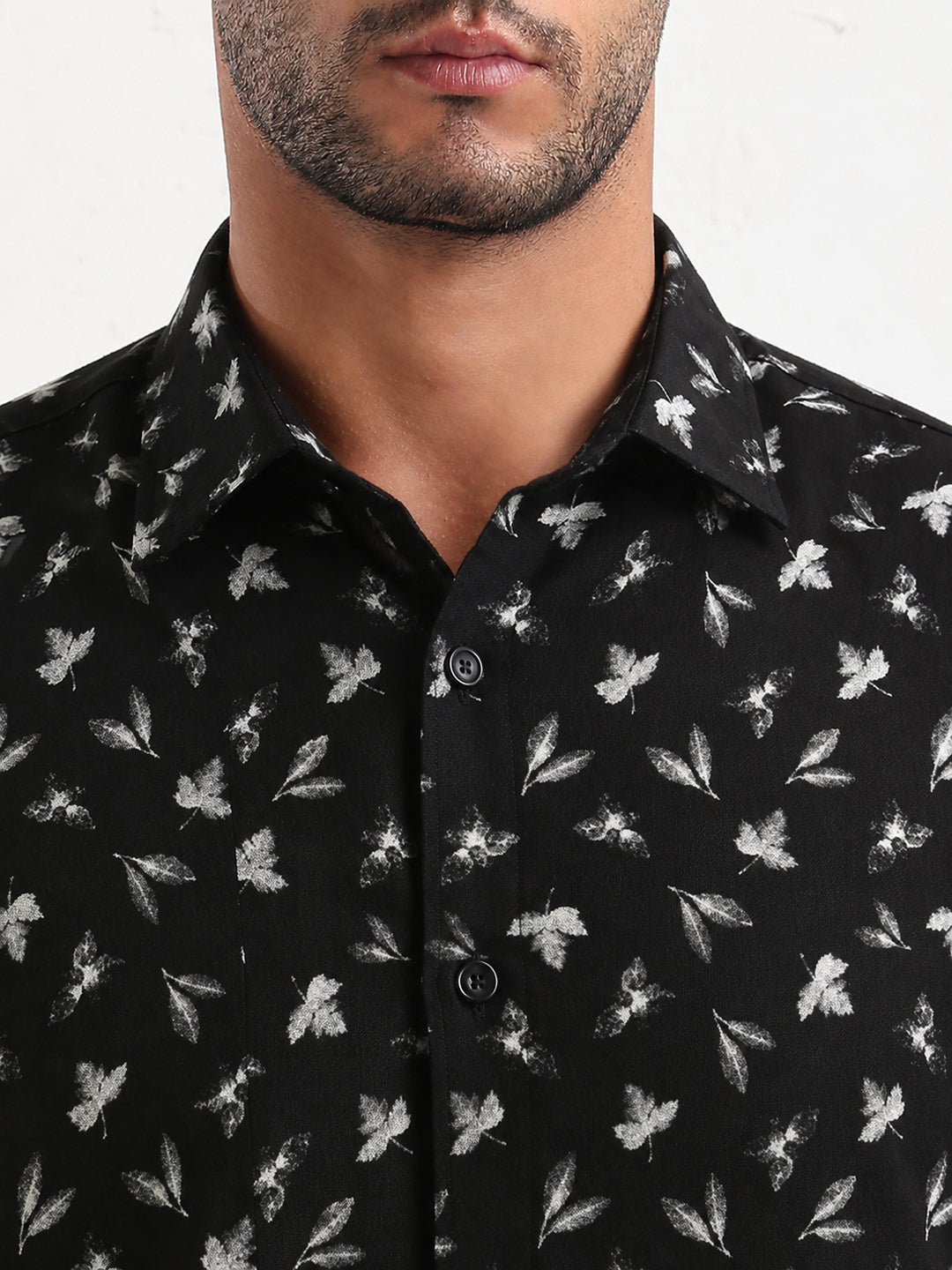 Men’s Floral Print Black Slim Fit Long Sleeves Shirt