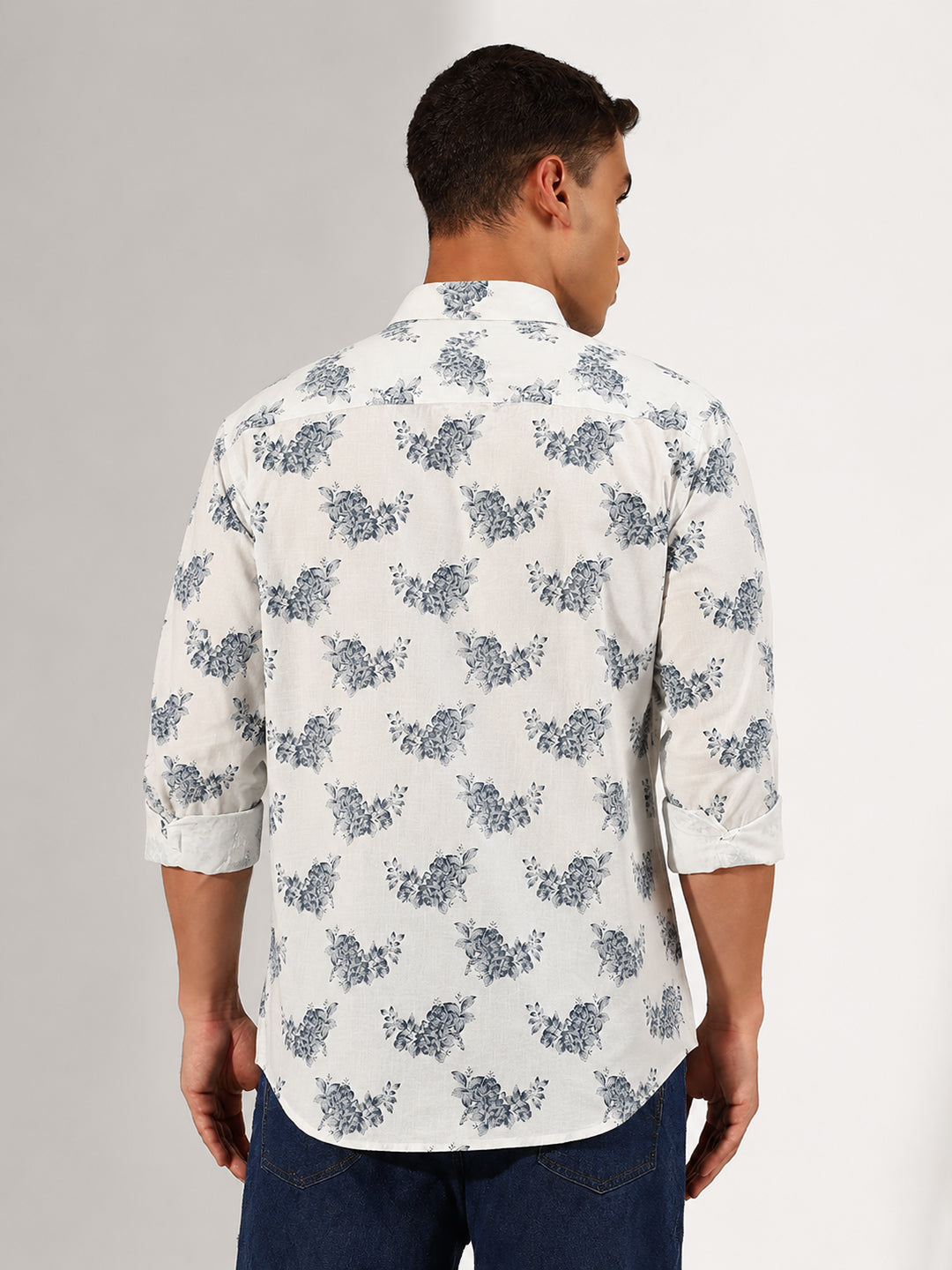 Men’s Floral Print White Slim Fit Long Sleeves Shirt