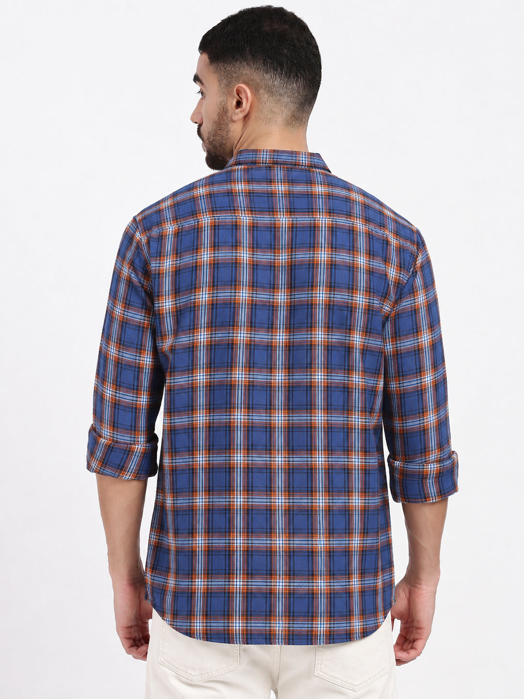 Men’s Checked Blue Slim Fit Long Sleeves Casual Shirt