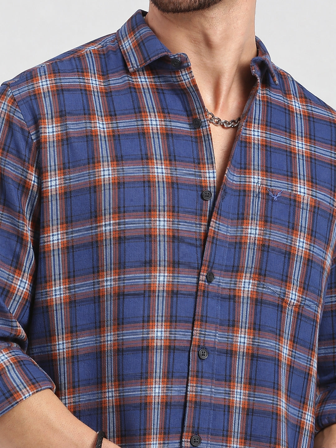 Men’s Checked Blue Slim Fit Long Sleeves Casual Shirt
