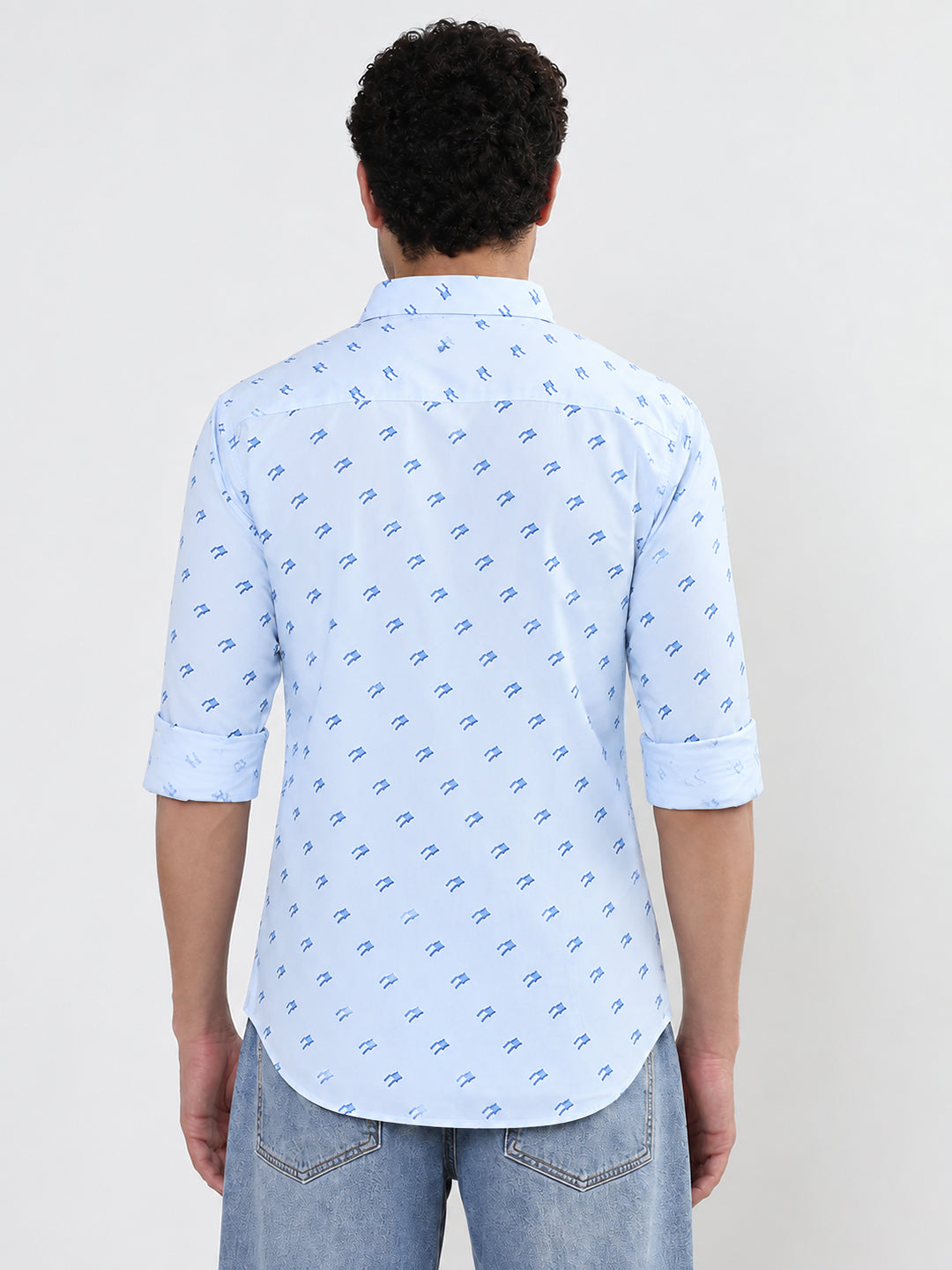 Men’s Micro Printed Blue Slim Fit Long Sleeves Casual Shirt