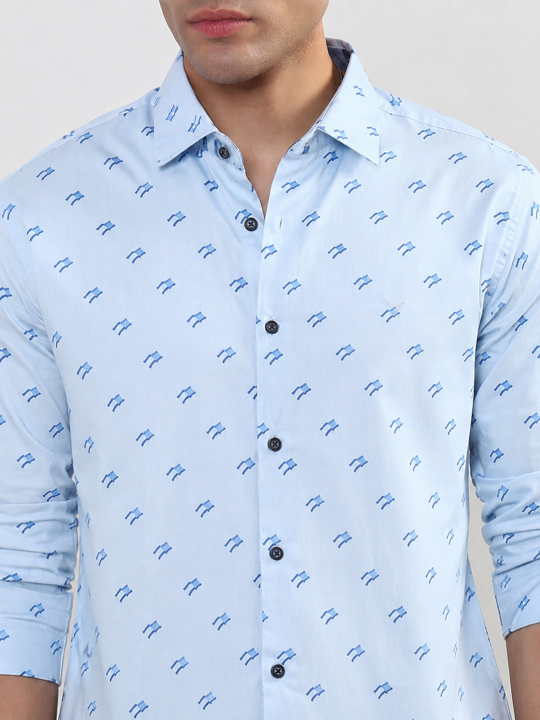 Men’s Micro Printed Blue Slim Fit Long Sleeves Casual Shirt