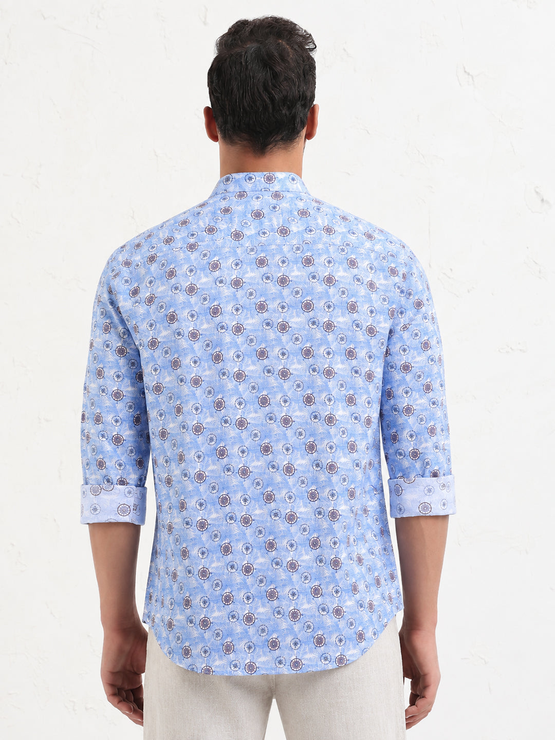 Men’s Graphic Blue Slim Fit Long Sleeves Shirt