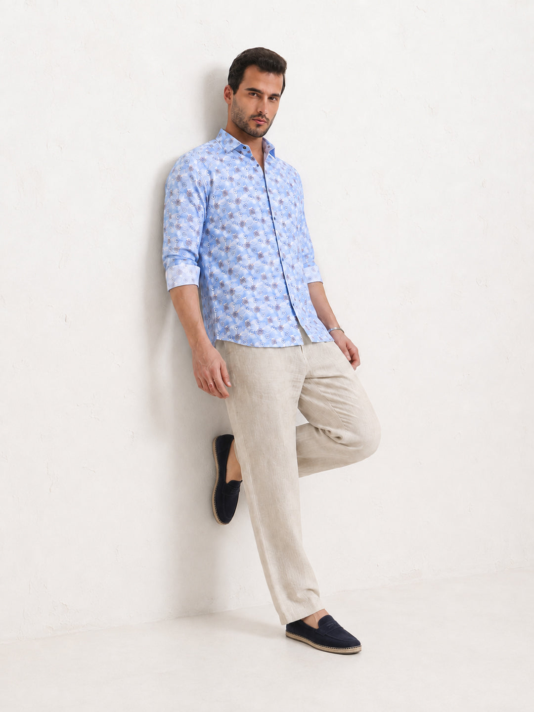 Men’s Graphic Blue Slim Fit Long Sleeves Shirt