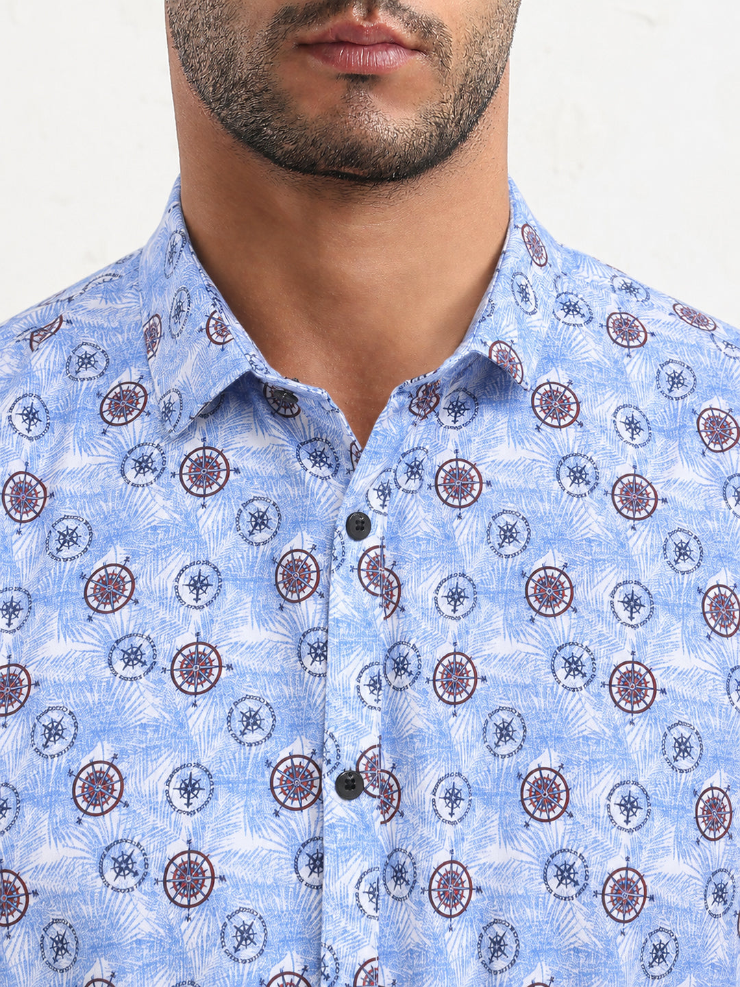 Men’s Graphic Blue Slim Fit Long Sleeves Shirt