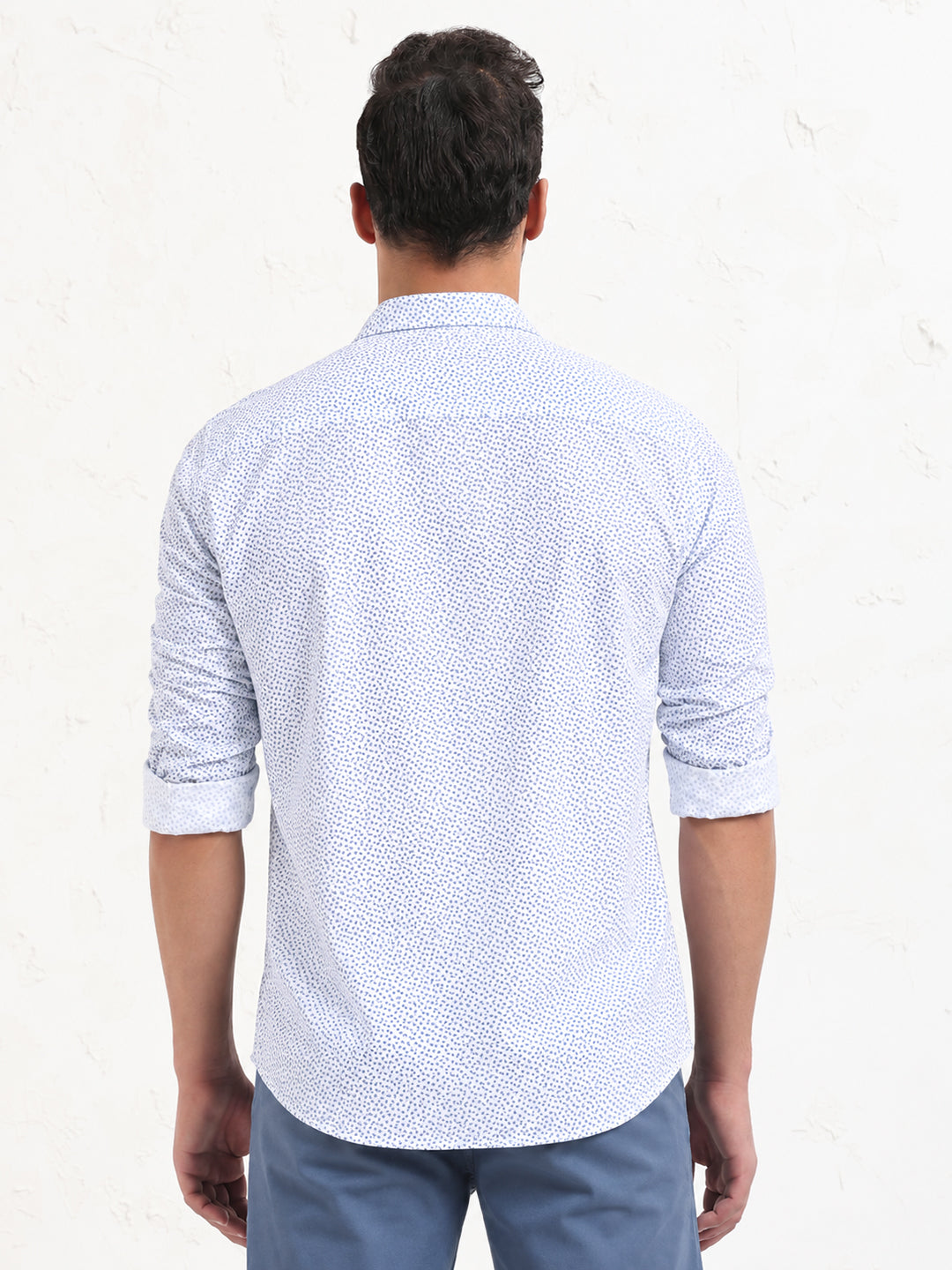 Men’s Micro Printed White Slim Fit Long Sleeves Shirt