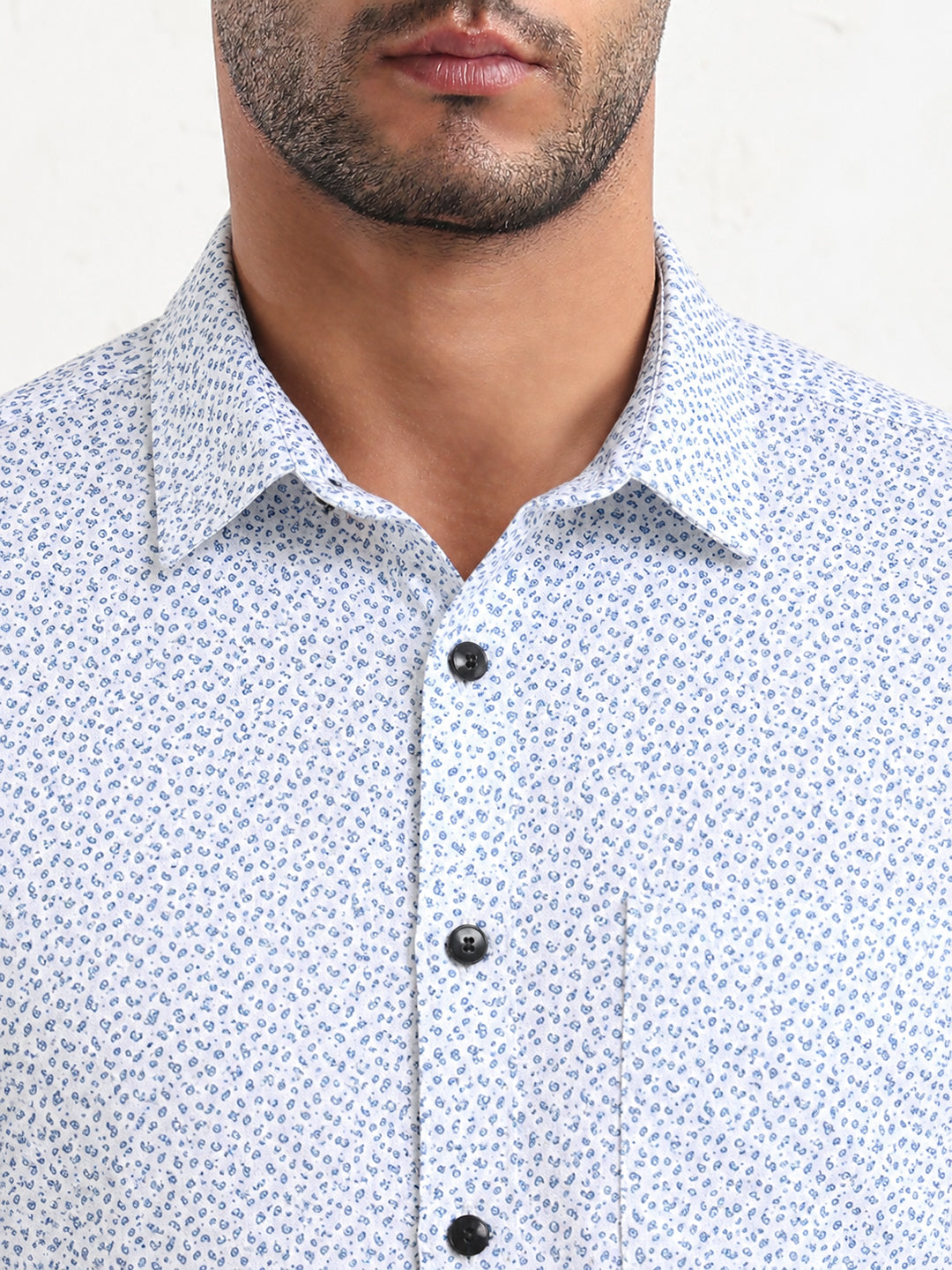 Men’s Micro Printed White Slim Fit Long Sleeves Shirt