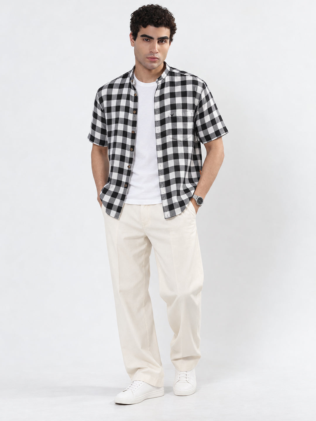 Men’s Checked Black Short Sleeves Shirt