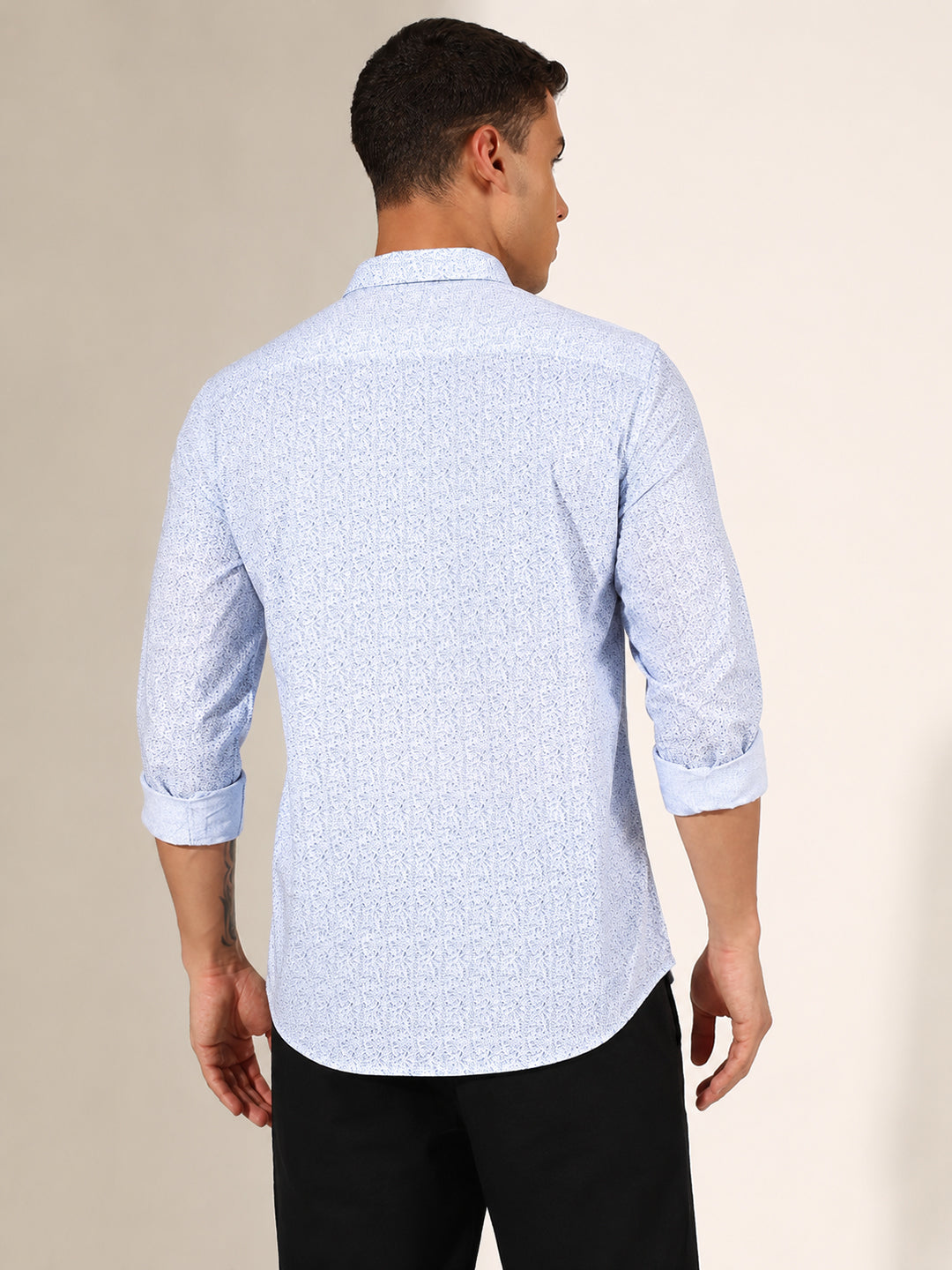 Men’s Printed Blue Slim Fit Long Sleeve Casual Shirt