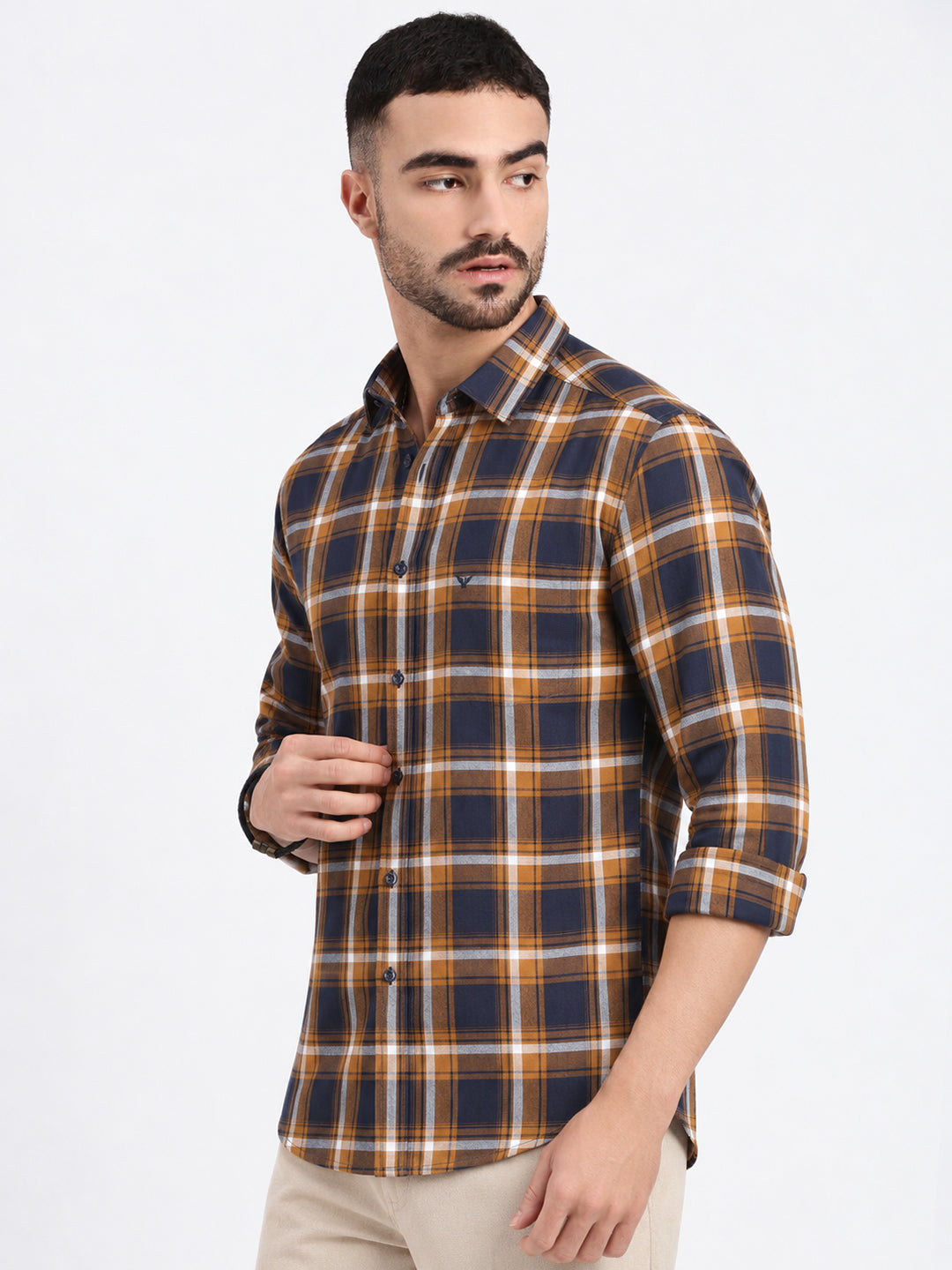 Men’s Checked Yellow Slim Fit Long Sleeves Casual Shirt