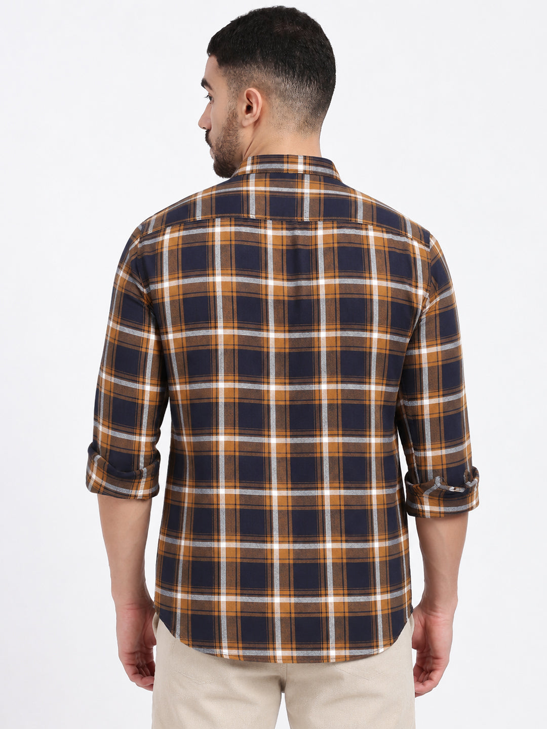 Men’s Checked Yellow Slim Fit Long Sleeves Casual Shirt
