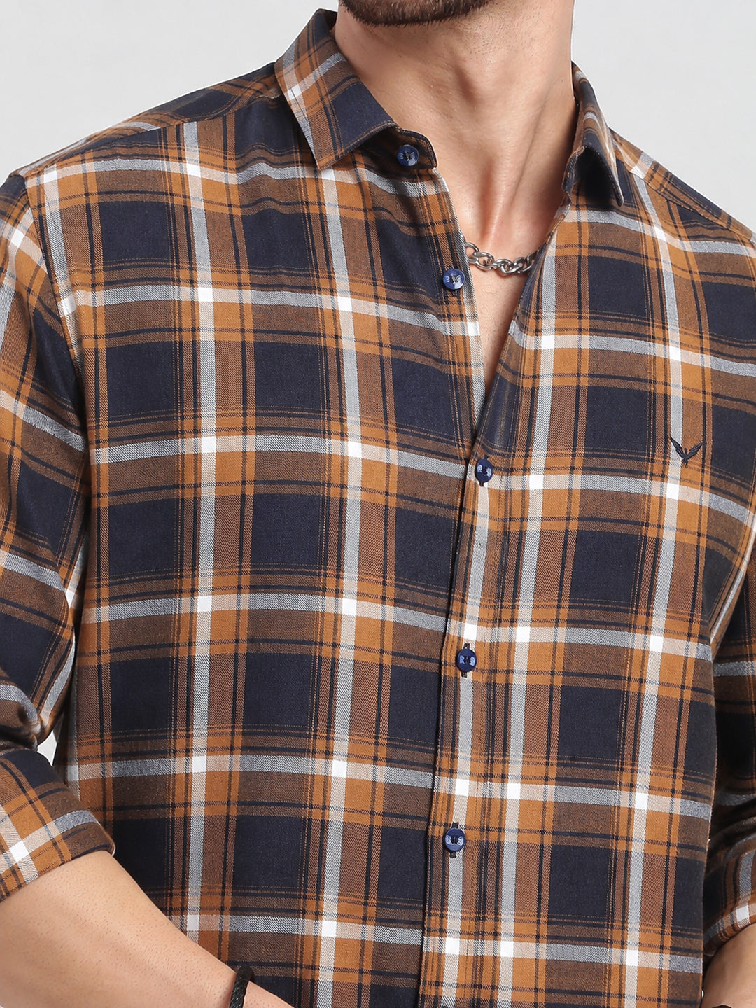Men’s Checked Yellow Slim Fit Long Sleeves Casual Shirt