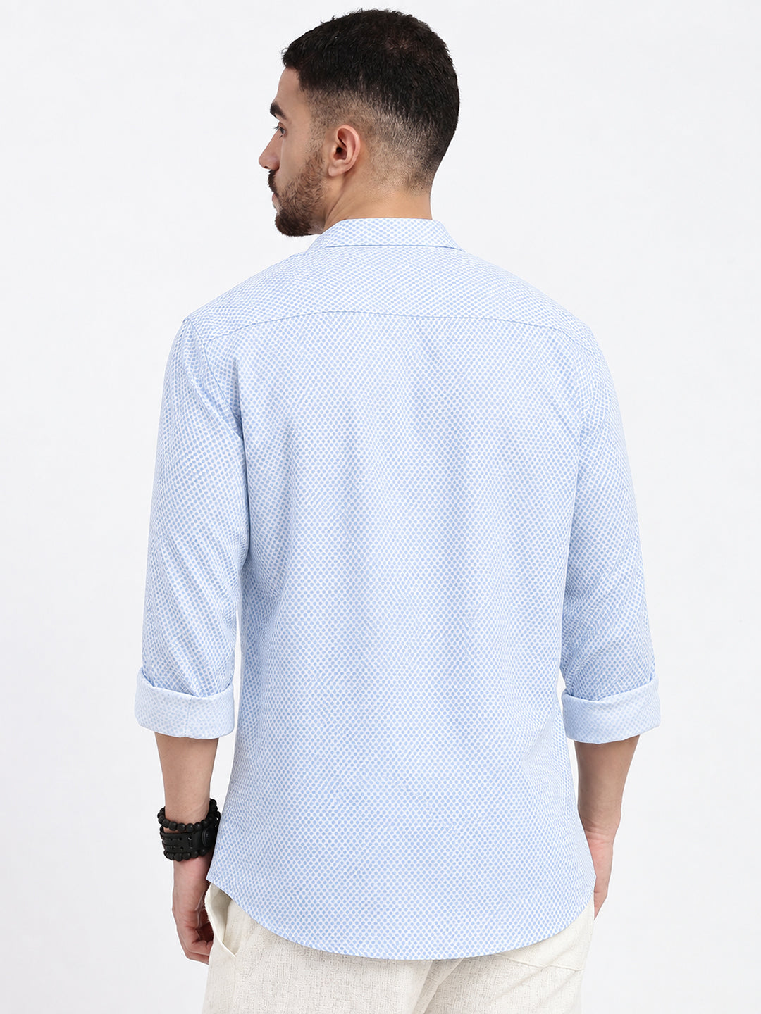 Men’s Micro Printed White Slim Fit Long Sleeves Shirt