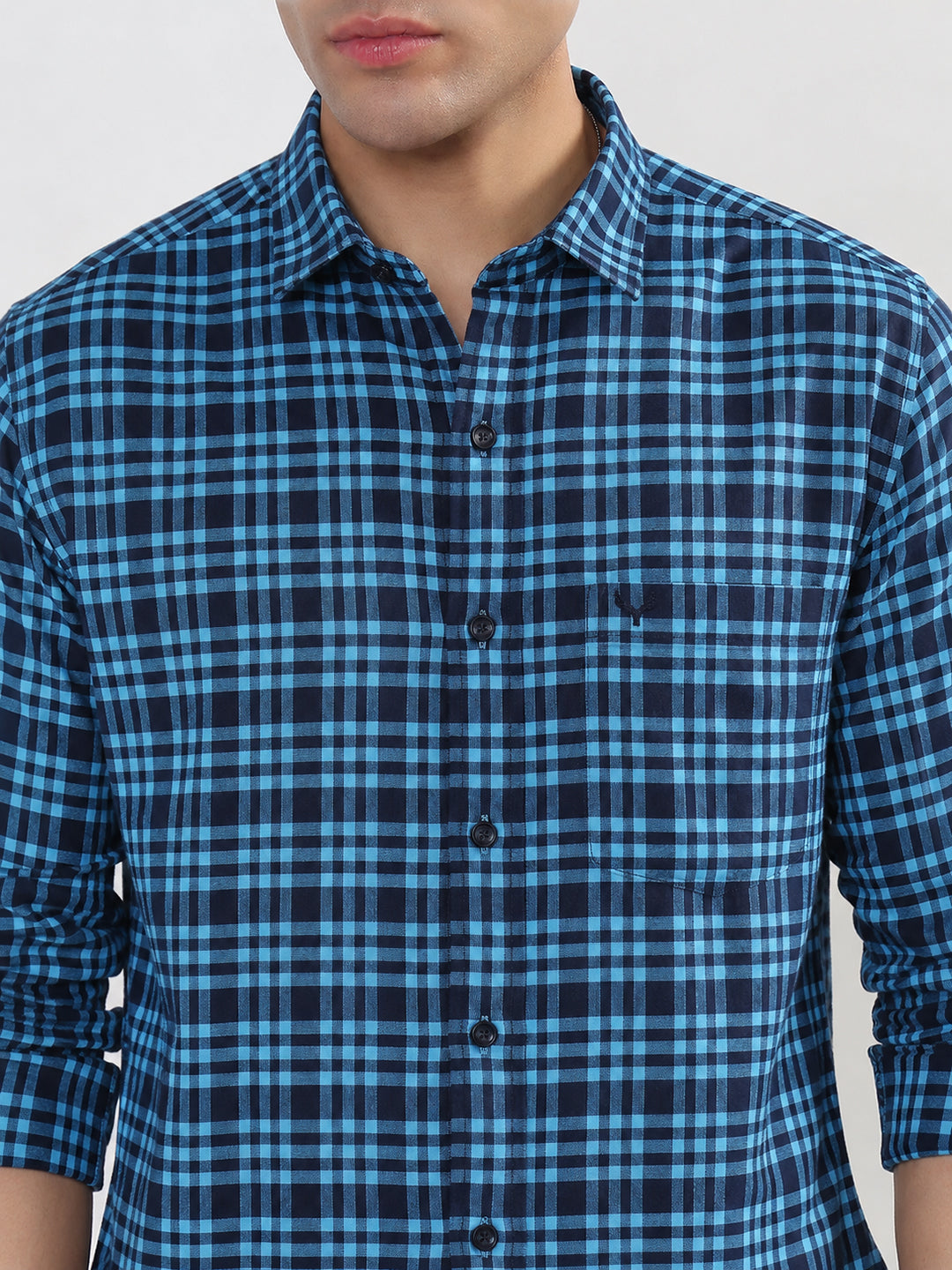Men’s Tartan Checked Blue Slim Fit Long Sleeves Casual Shirt