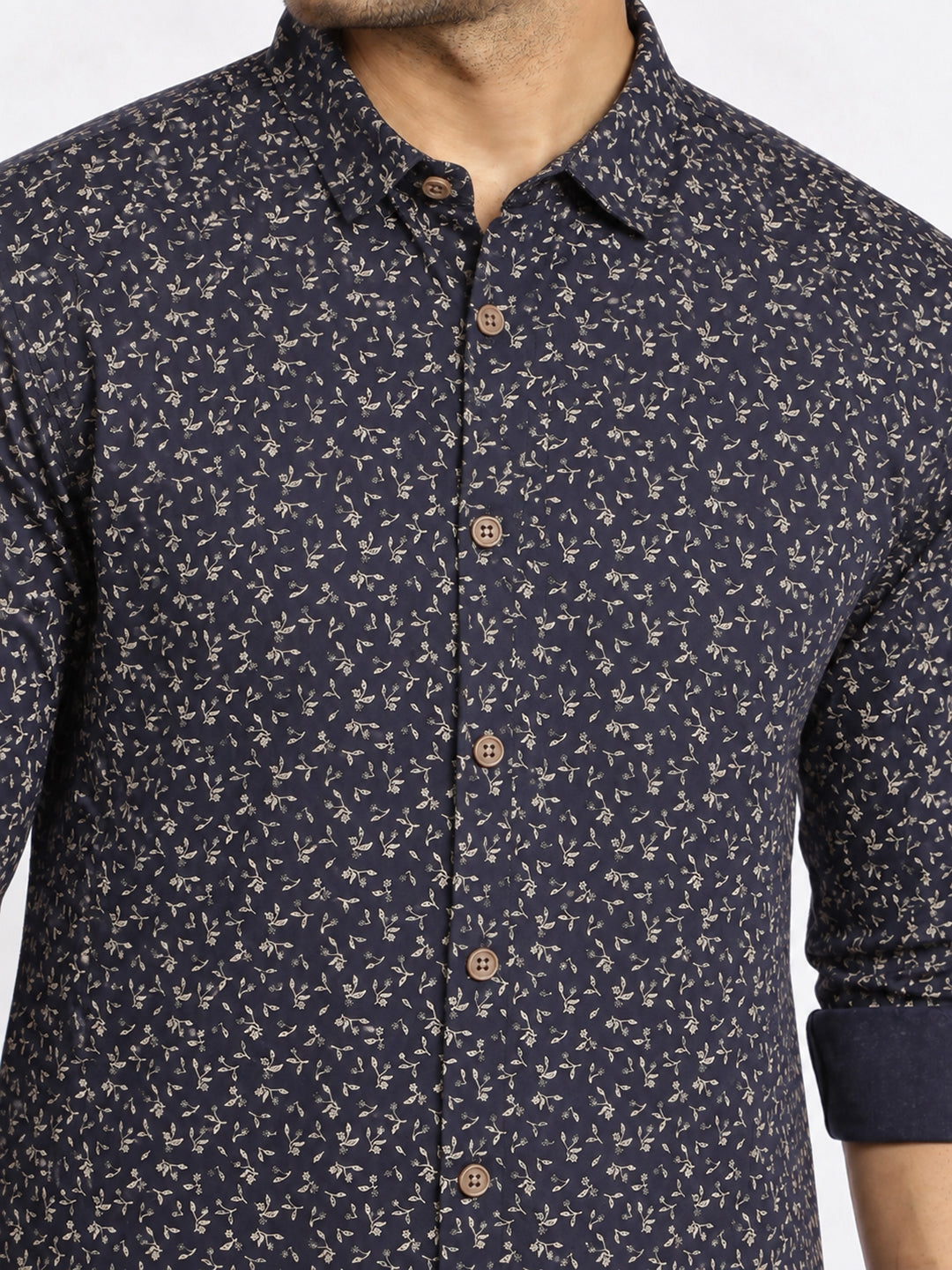 Men’s Micro Printed Navy Blue Slim Fit Long Sleeves Casual Shirt