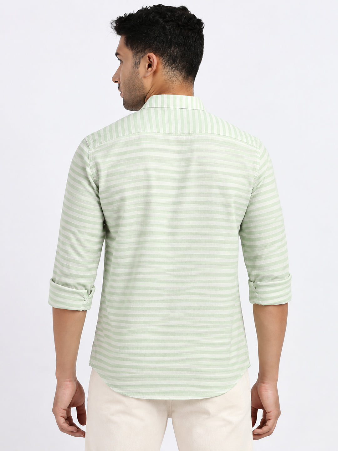 Men’s Striped Green Long Sleeves Casual Shirt
