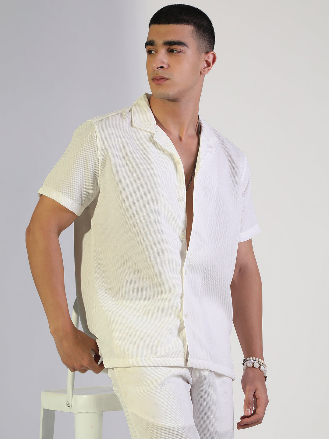 Men's White Relaxed Fit Cuban Collar Shirt & Casual Shorts Co-ord Set