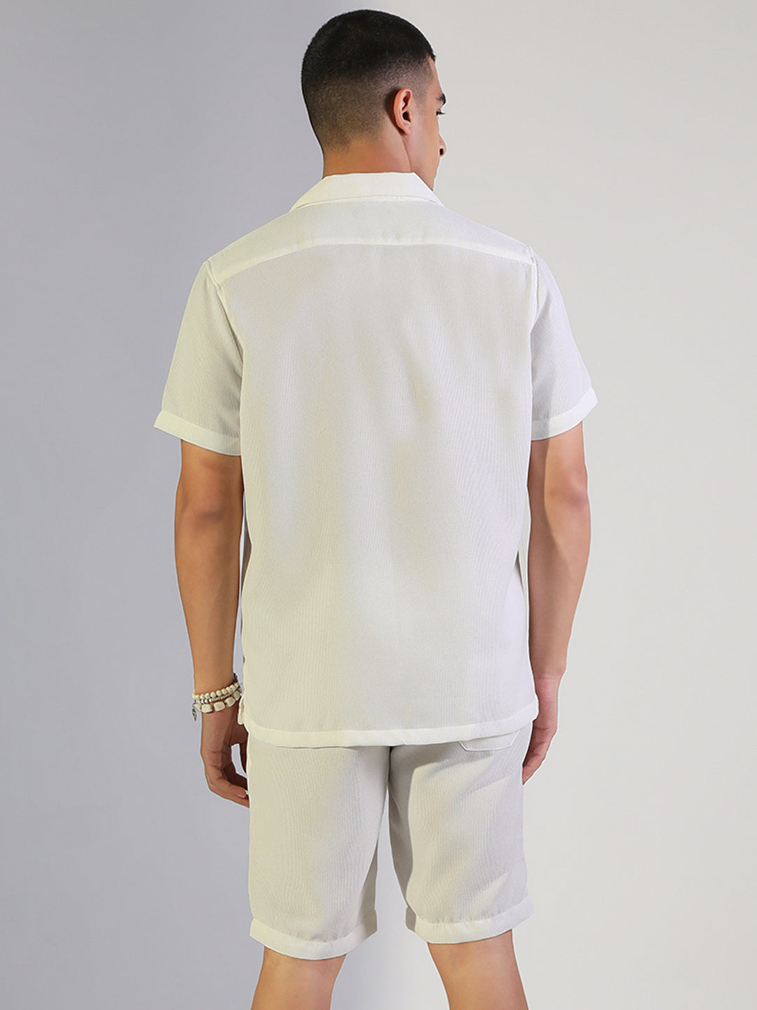 Men's White Relaxed Fit Cuban Collar Shirt & Casual Shorts Co-ord Set