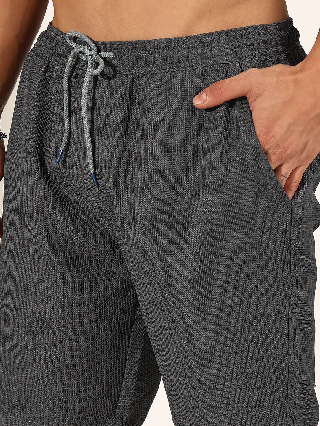 Men's Grey Cuban Collar Shirt & Shorts Co-ord Set