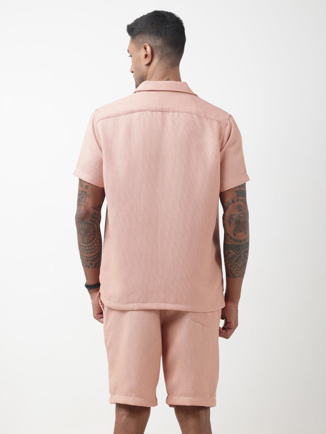 Men's Textured Peach Cuban Collar Shirt & Shorts Co-ord Set