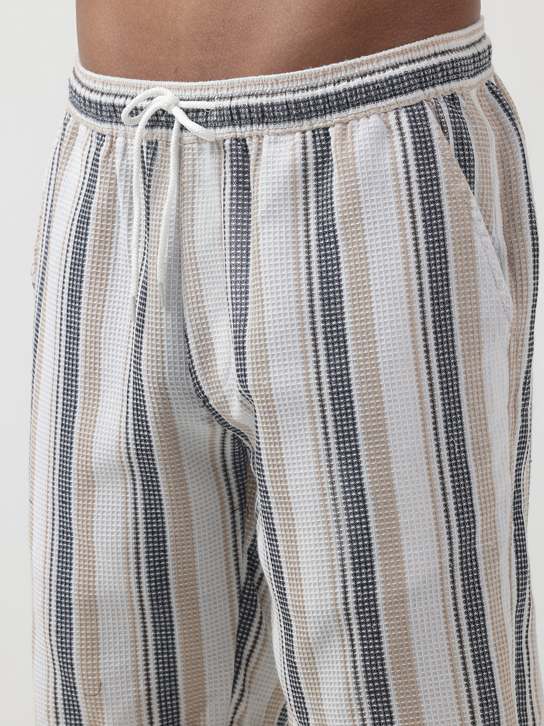 Men's Striped White Cuban Collar Shirt & Shorts Co-ord Set