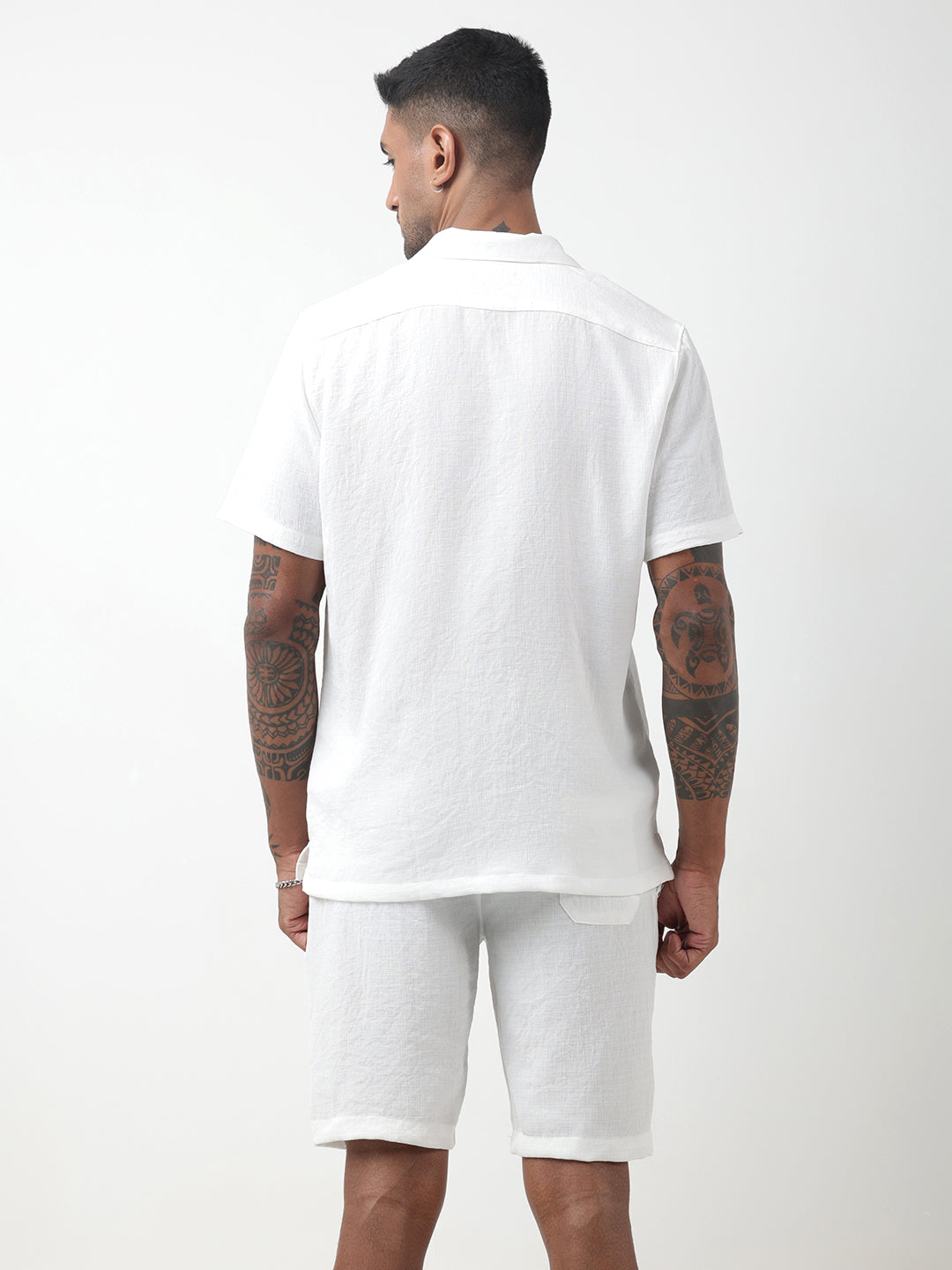 Men's White Cuban Collar Shirt & Shorts Co-ord Set