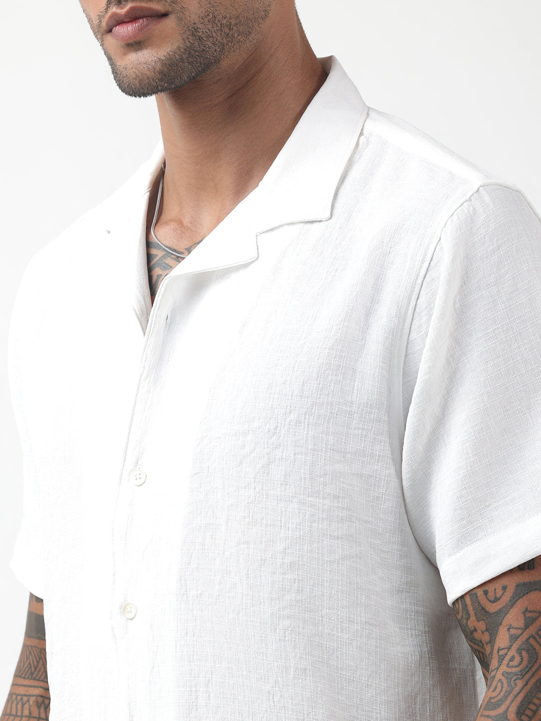 Men's White Cuban Collar Shirt & Shorts Co-ord Set