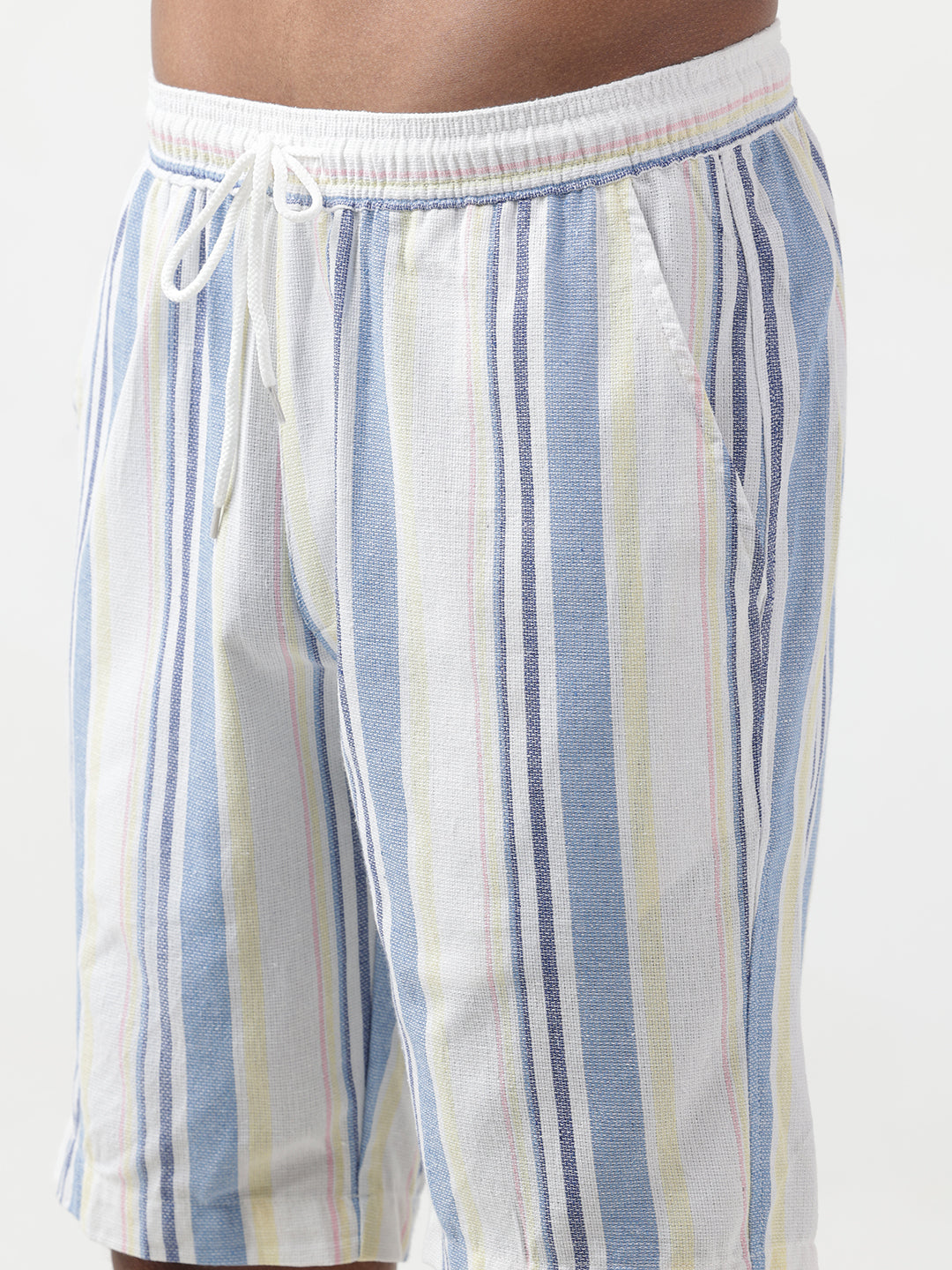 Men's Striped White Cuban Collar Shirt & Shorts Co-ord Set