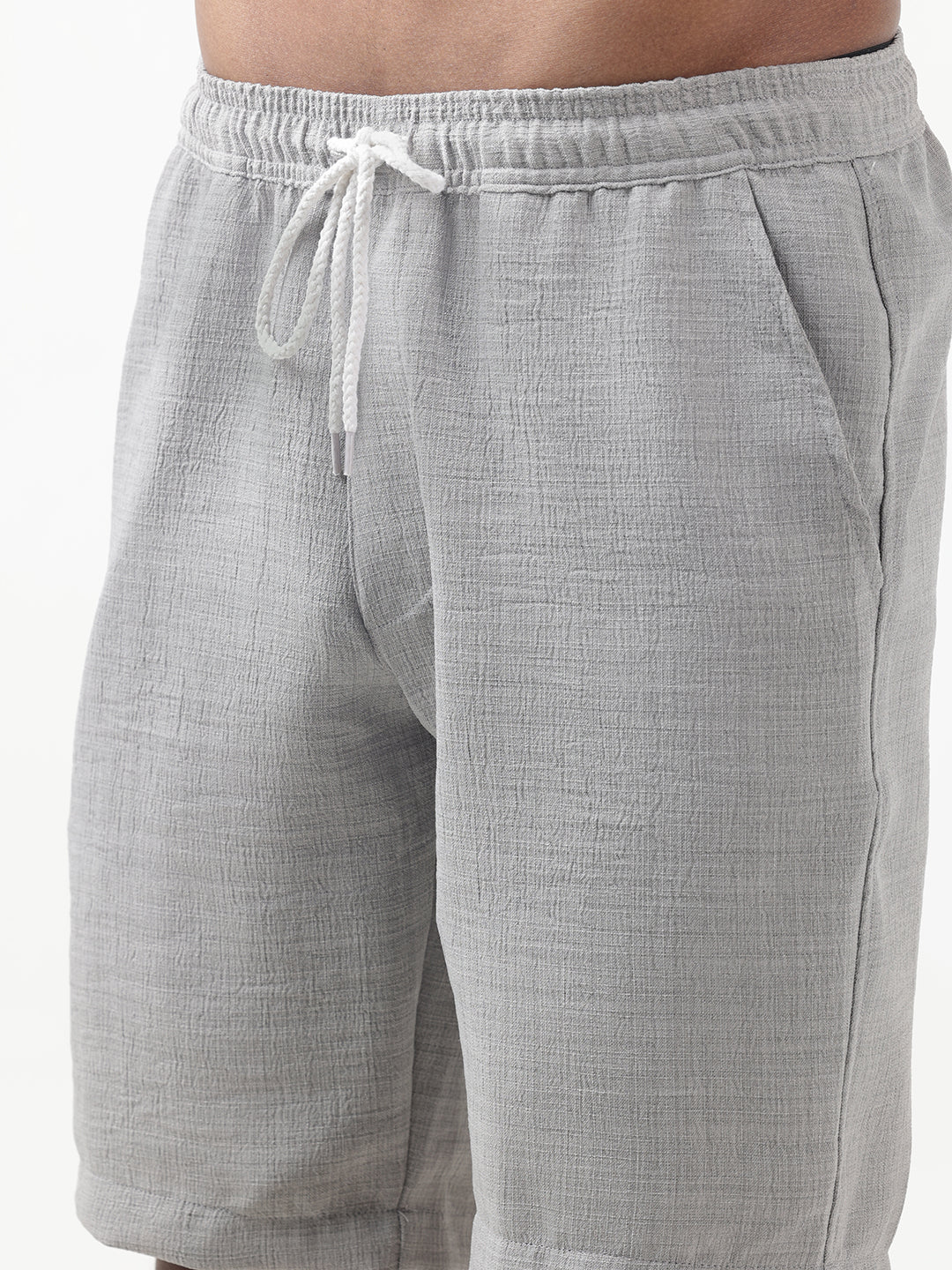 Men's Textured Grey Cuban Collar Shirt & Shorts Co-ord Set