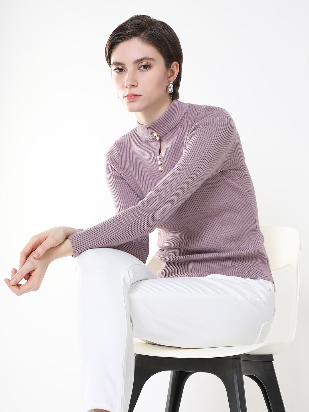 Women Solid Lavender Fitted Top