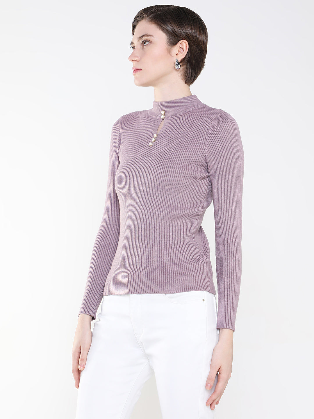 Women Solid Lavender Fitted Top