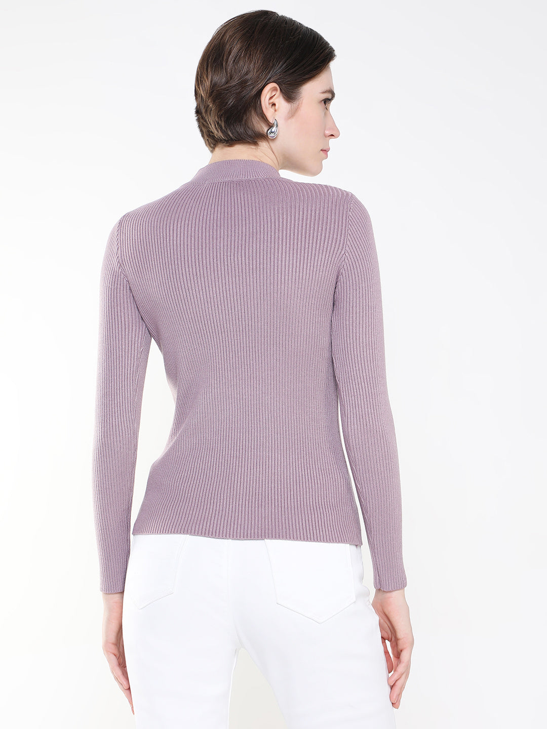 Women Solid Lavender Fitted Top