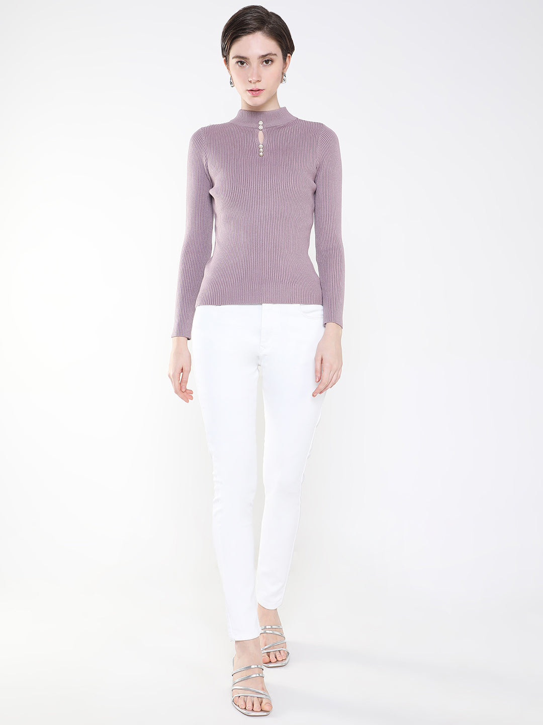 Women Solid Lavender Fitted Top