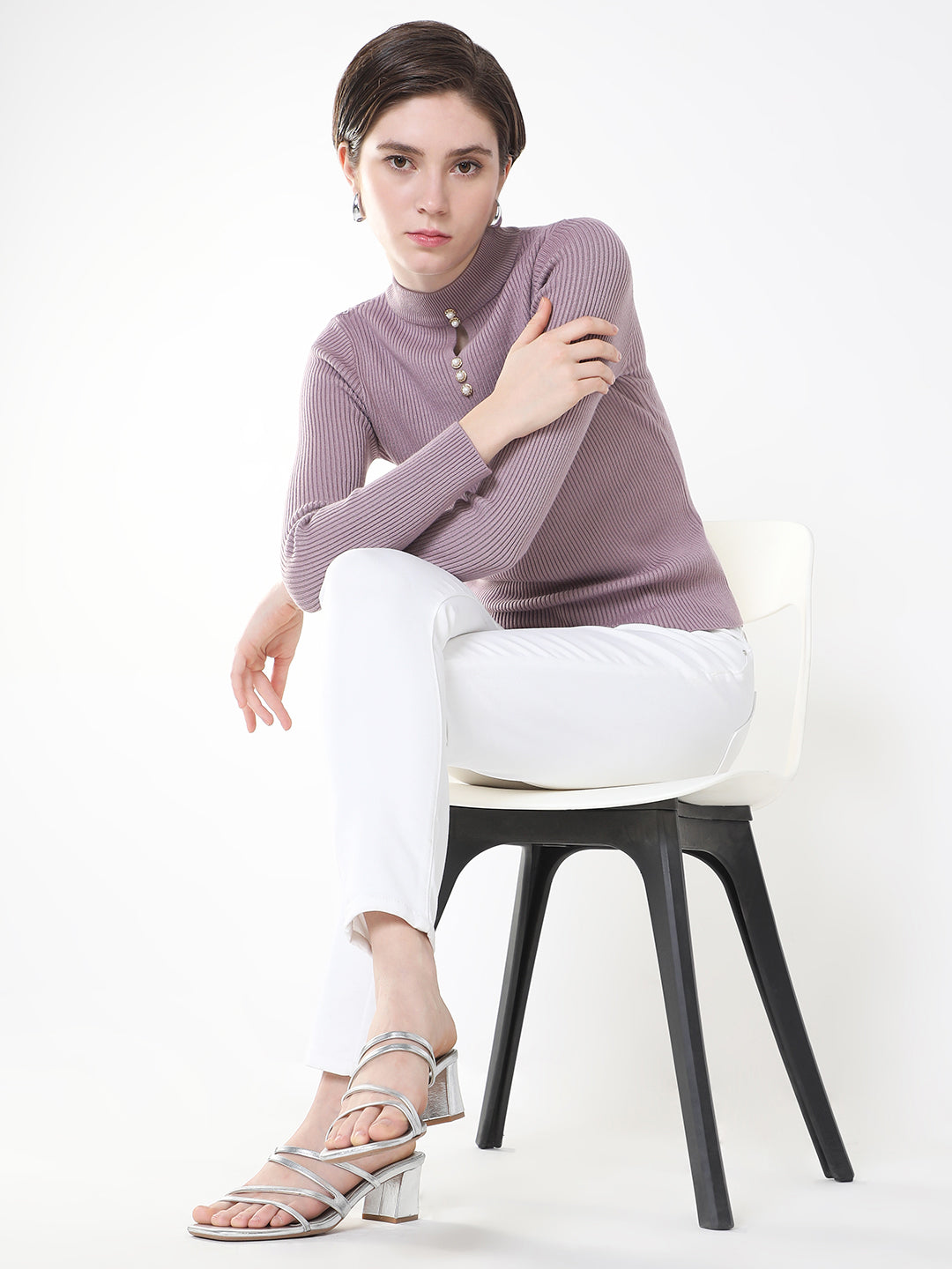 Women Solid Lavender Fitted Top