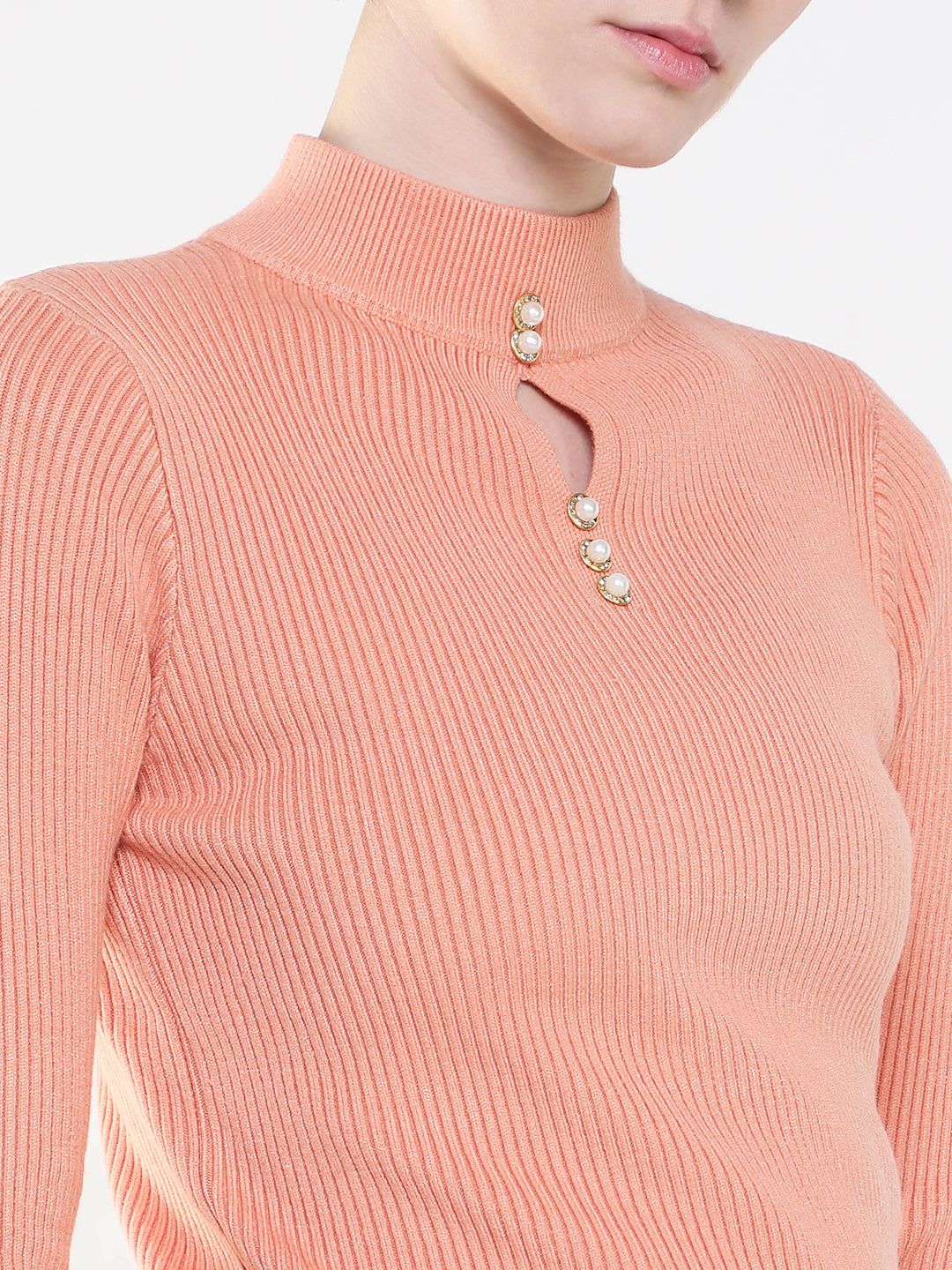 Women Solid Peach Fitted Top