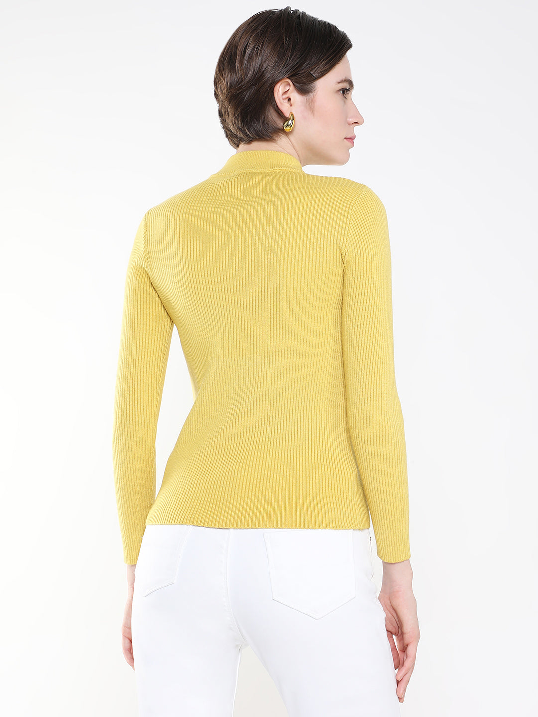 Women Solid Yellow Fitted Top