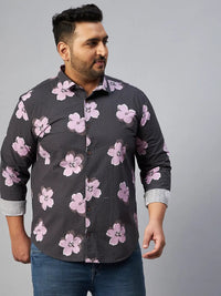 Men's Grey Printed Spread Collar Full Sleeves Casual Shirt