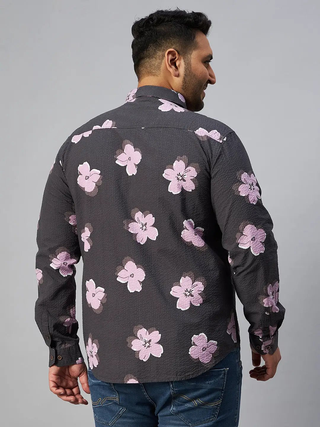 Men's Grey Printed Spread Collar Full Sleeves Casual Shirt - from SHOWOFFFF