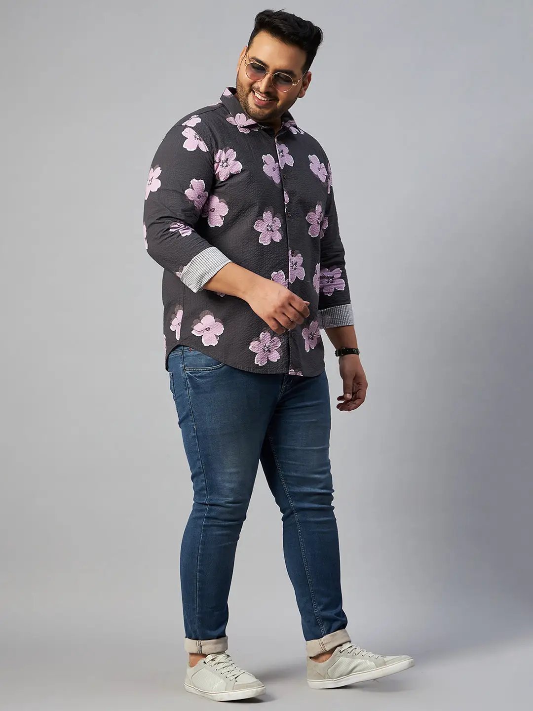 Men's Grey Printed Spread Collar Full Sleeves Casual Shirt - from SHOWOFFFF