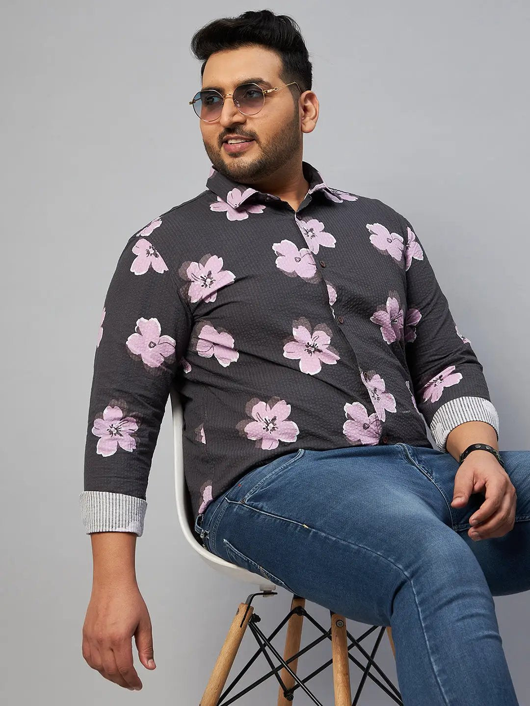 Men's Grey Printed Spread Collar Full Sleeves Casual Shirt - from SHOWOFFFF