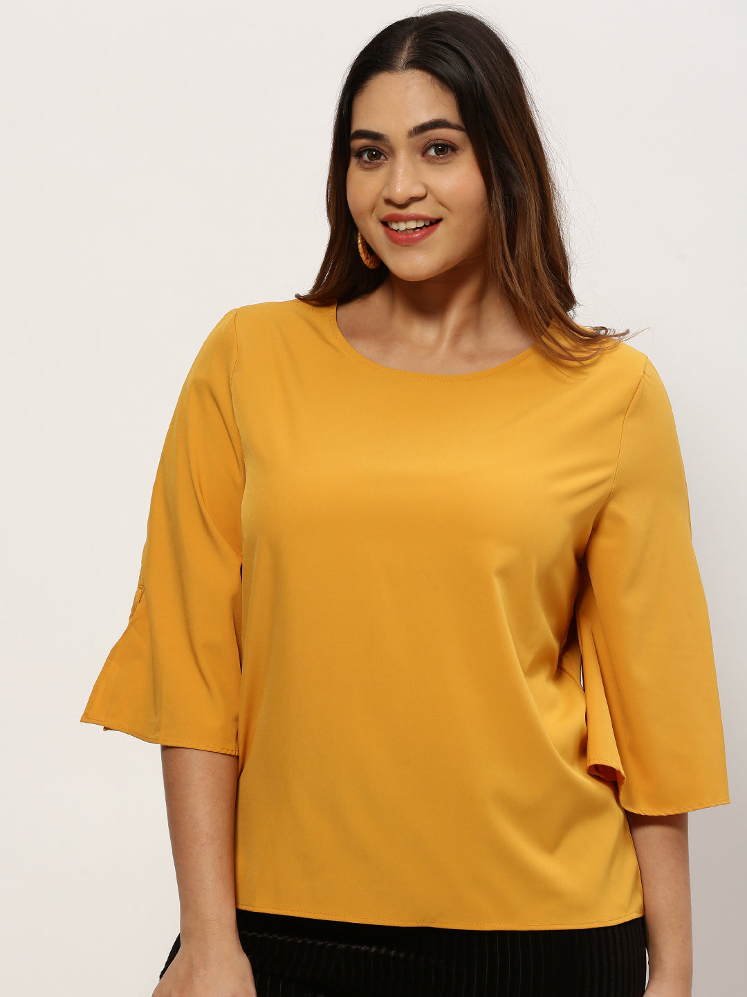 Women Solid Yellow Top