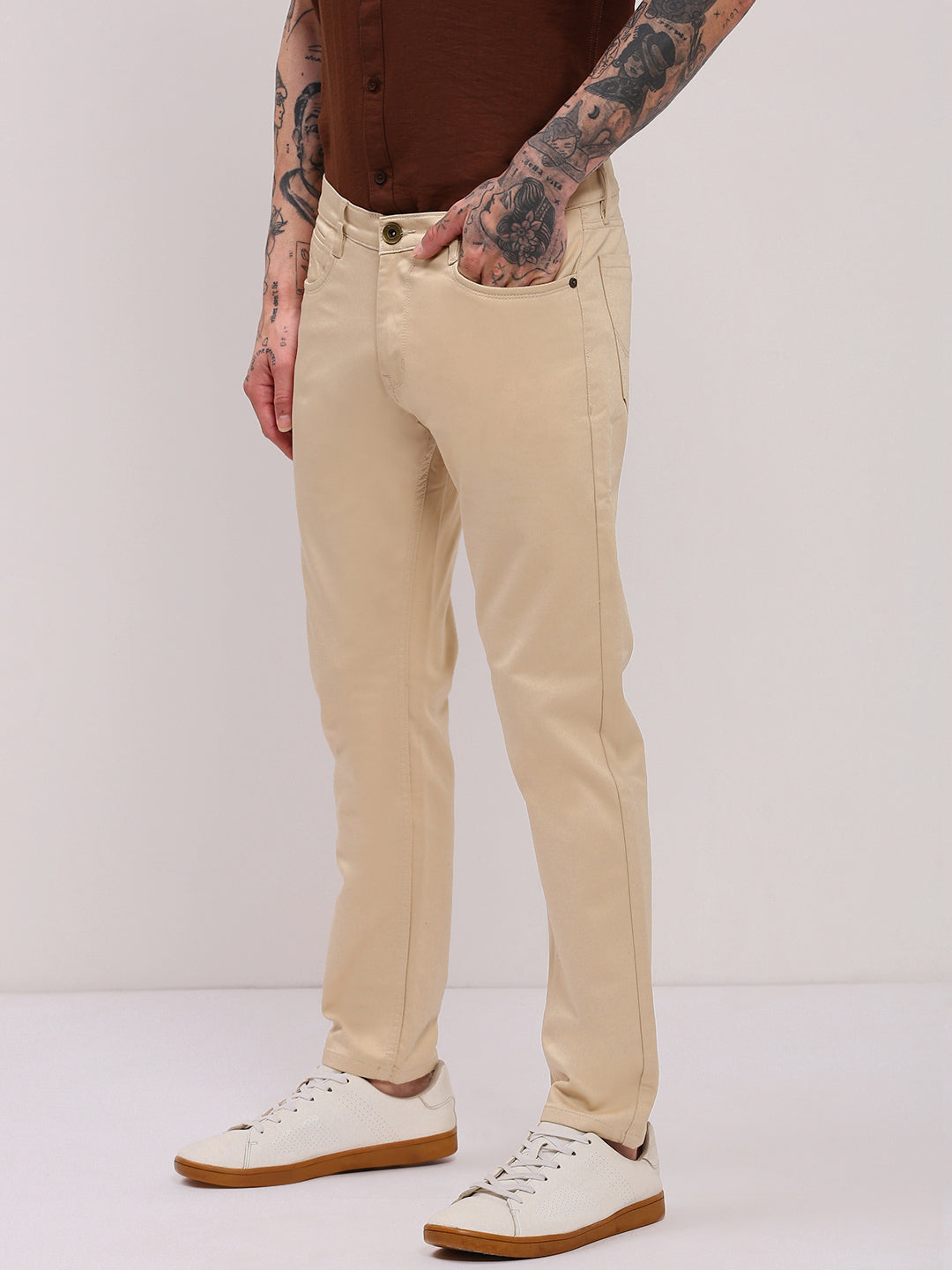 Men Beige Slim Fit Jeans