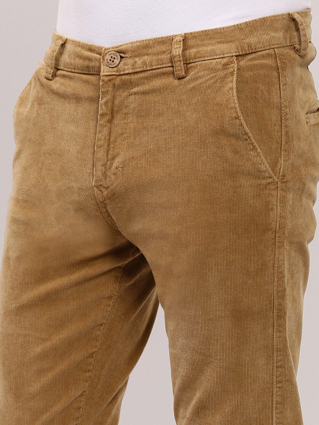 Men Beige Solid Trousers