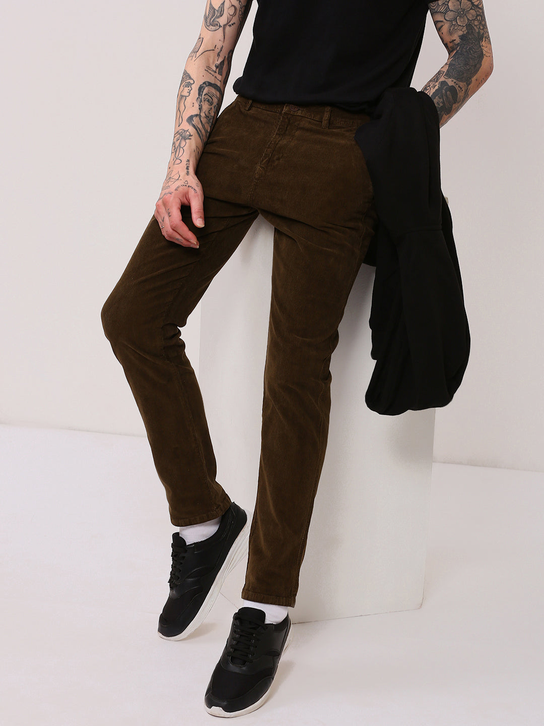 Men Brown Solid Trousers