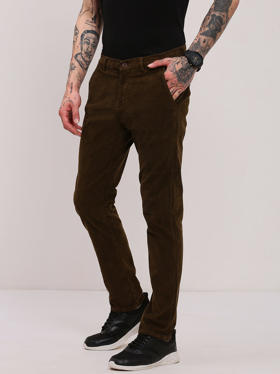 Men Brown Solid Trousers