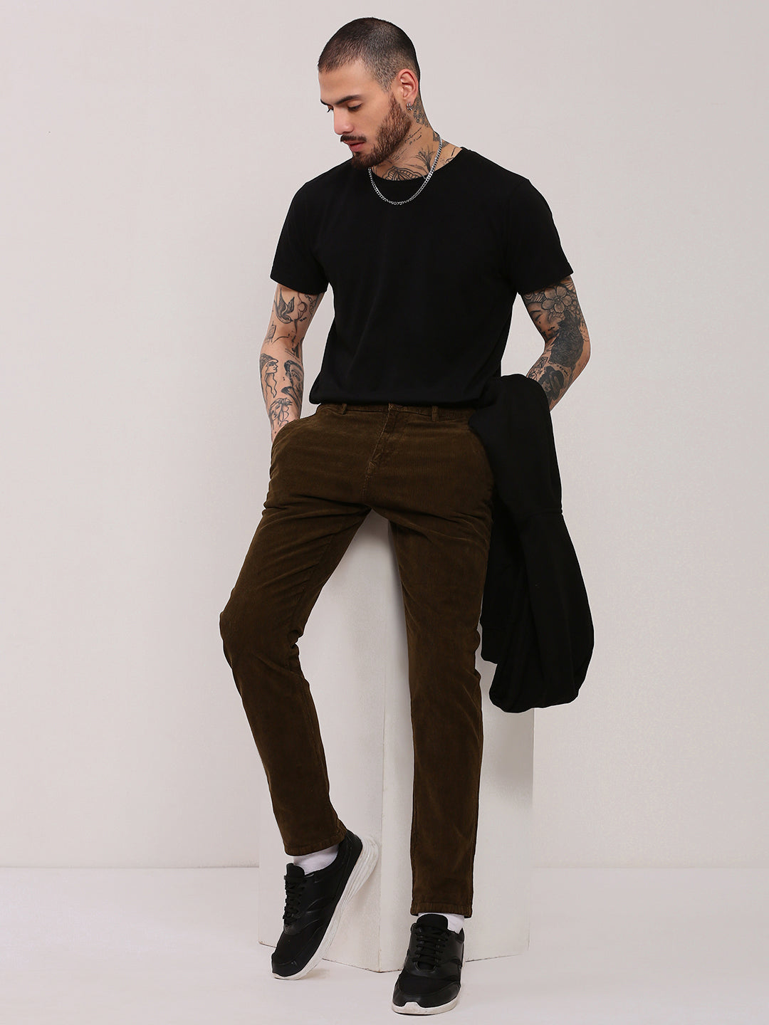 Men Brown Solid Trousers