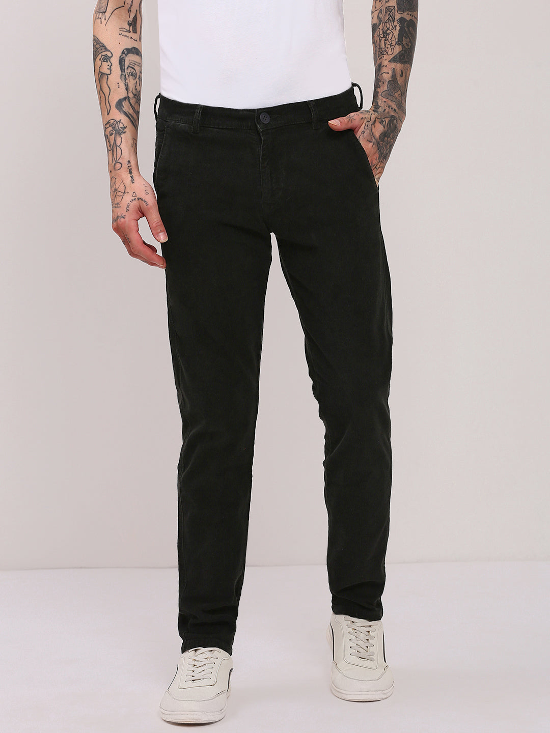 Men Black Solid Trousers