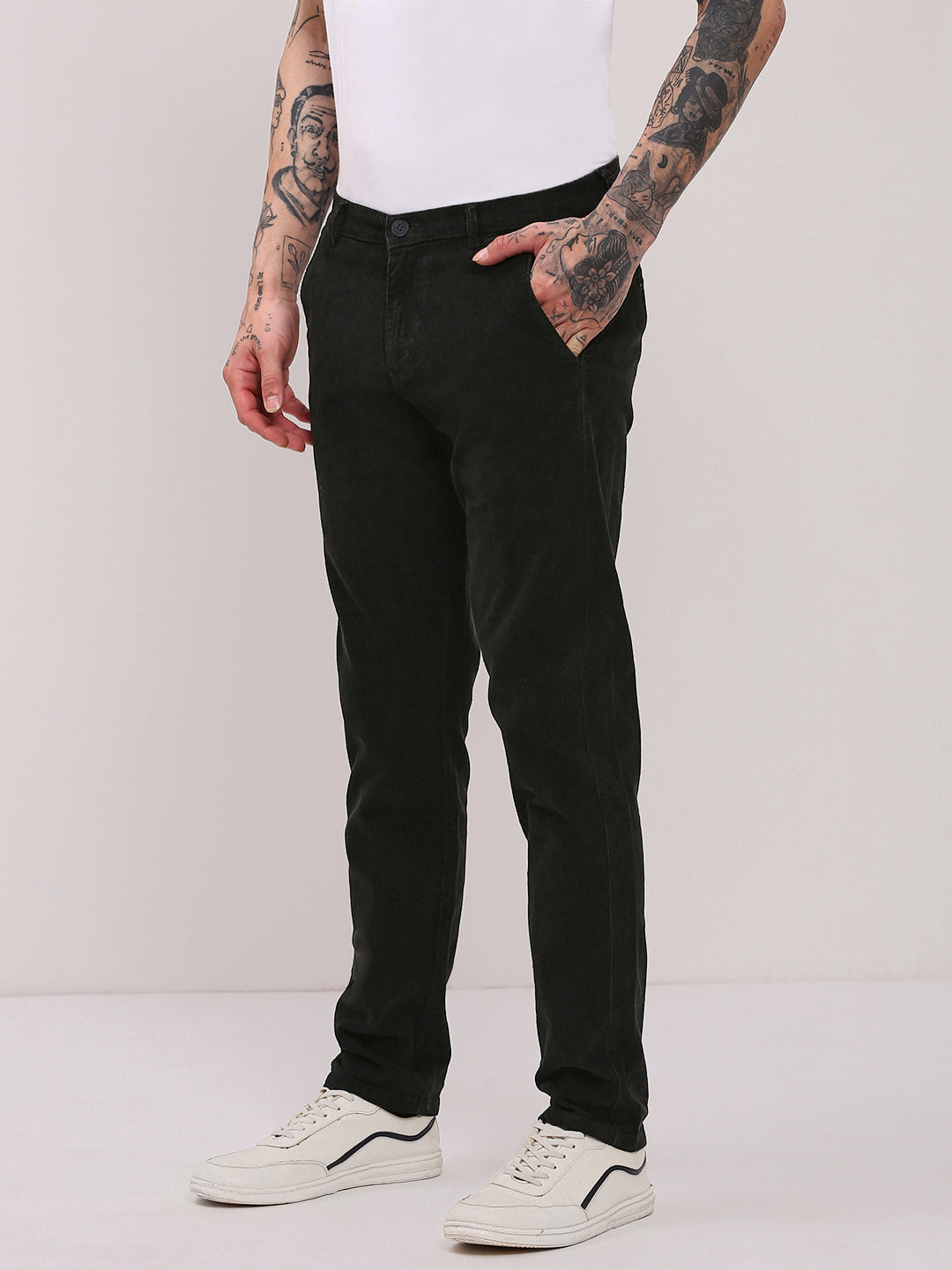 Men Black Solid Trousers