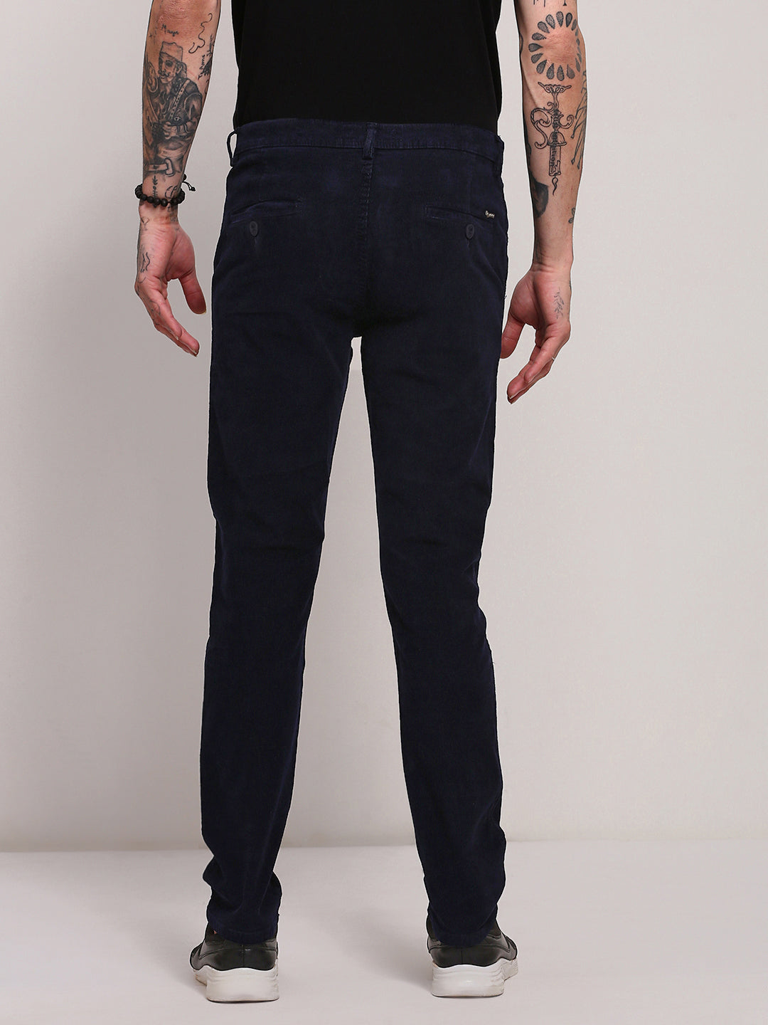 Men Navy Blue Solid Trousers