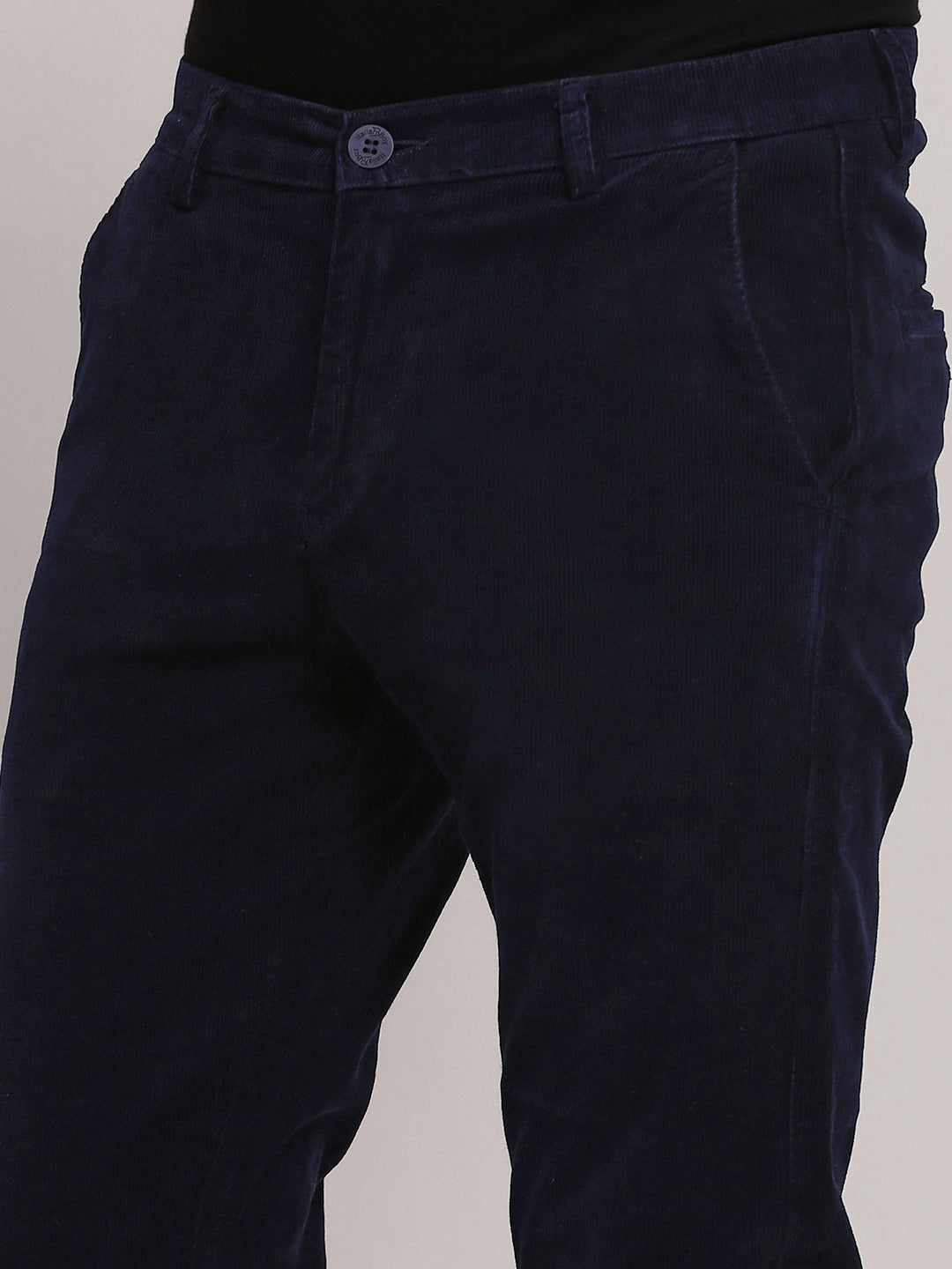 Men Navy Blue Solid Trousers